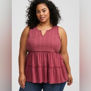 Women's NWT Vintage Slub Notch Neck Lace Babydoll, Size XL / Torrid 1